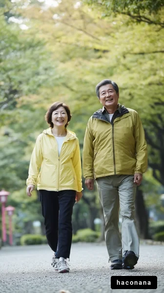 楽しい散歩を楽しむ夫婦