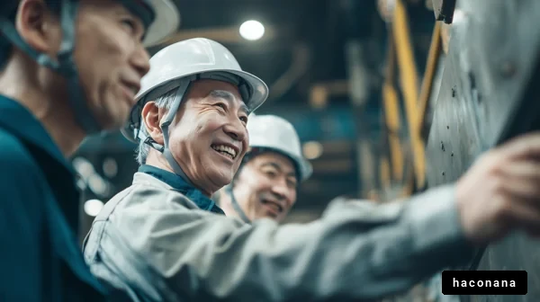 工場で働く男性たちの笑顔