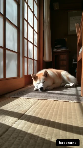 和室で眠る犬