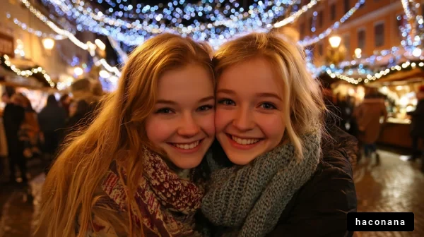 冬の夜、友達と笑顔