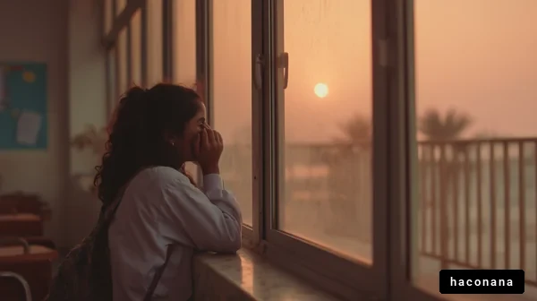 夕焼けを眺める少女