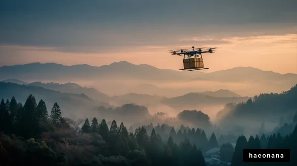 山間に浮かぶドローン