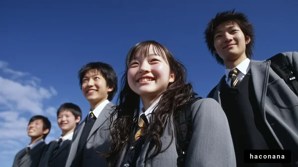 学生の笑顔と青空