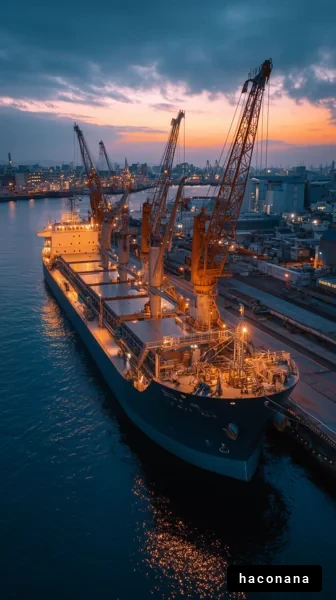 港に停泊する貨物船