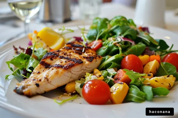 グリルされた魚とサラダ