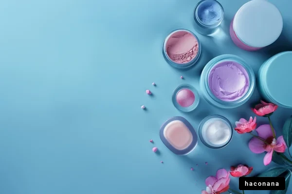 スキンケア製品と花の配置