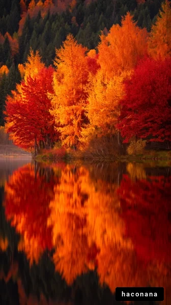 秋の湖と紅葉の景色