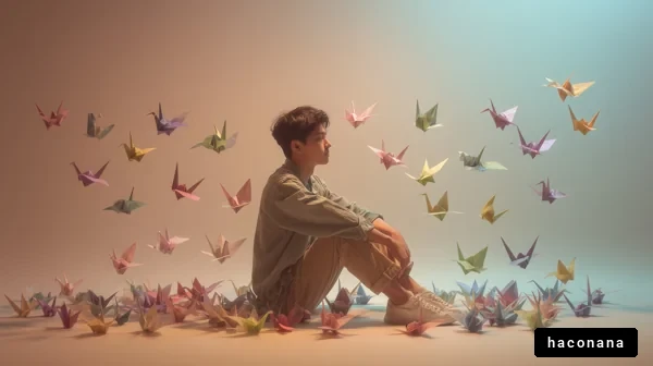 折り鶴と若者の静寂