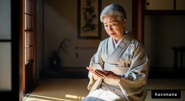 和室でスマホを使う女性