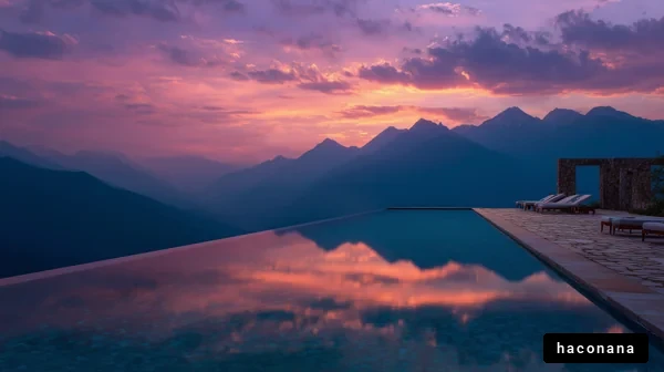 美しい夕焼けのプール