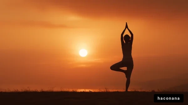 夕日を背にしたヨガ