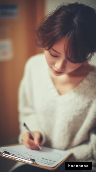 集中して書類を記入する女性