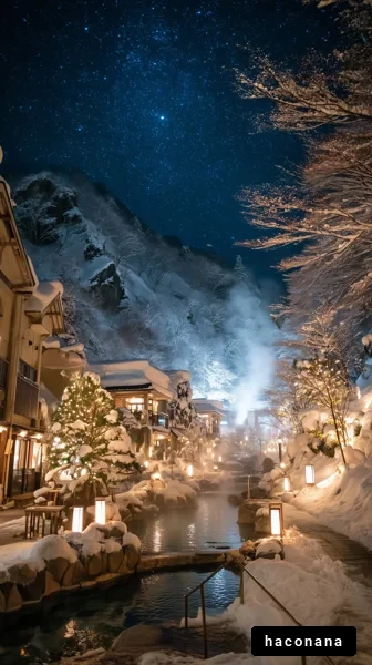 冬の温泉街の夜景