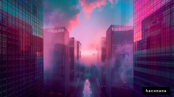 摩天楼と夕焼けの風景