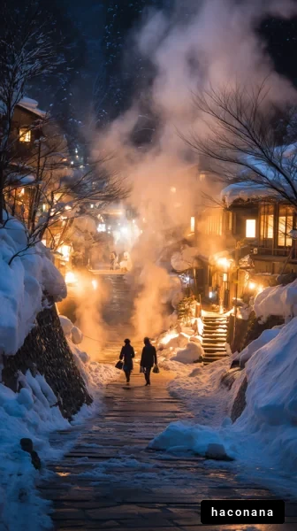温泉街の雪景色
