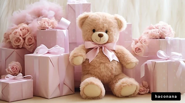 可愛いクマのぬいぐるみと花