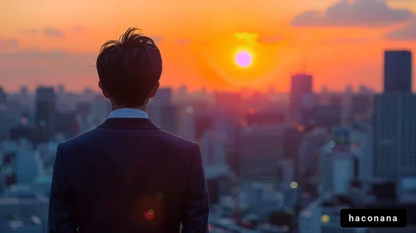 夕日を眺めるビジネスマン