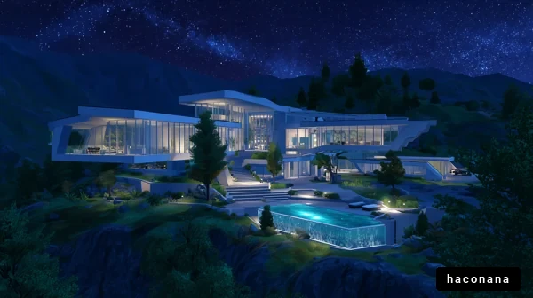 夜空に映える近未来の邸宅