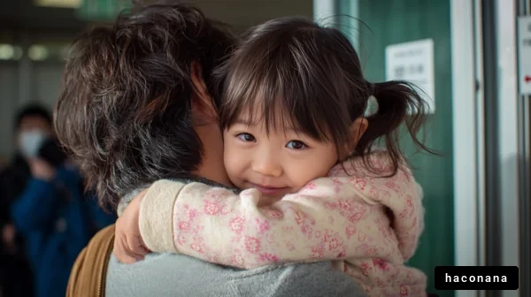 愛らしい子供と大人の抱擁