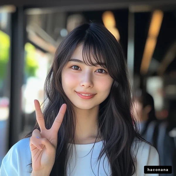 笑顔でピースをする女性