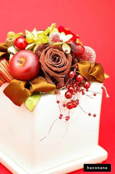 華やかな花と果実のアレンジ