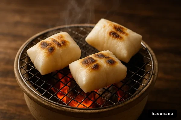 焼き餅と温かい炎