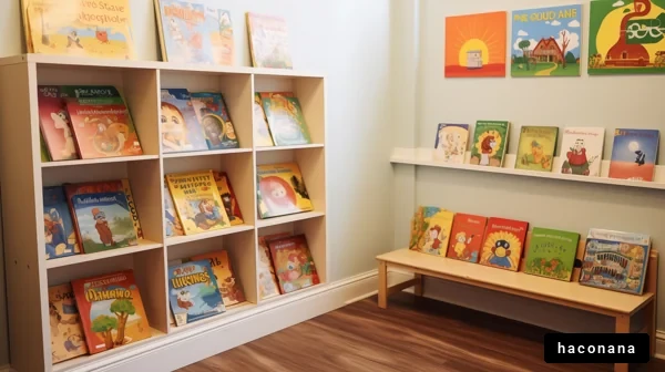 カラフルな本棚と絵本