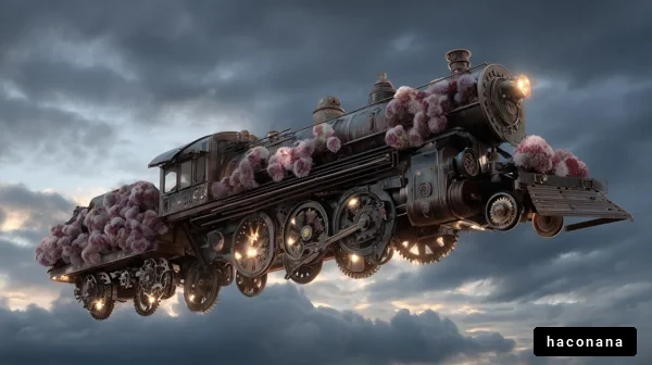 幻想的な花の蒸気機関車