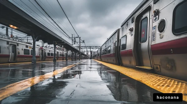 雨に濡れた駅の風景