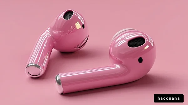 ピンクのワイヤレスイヤフォン