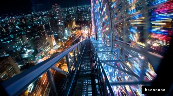 夜景の観覧車の眺め