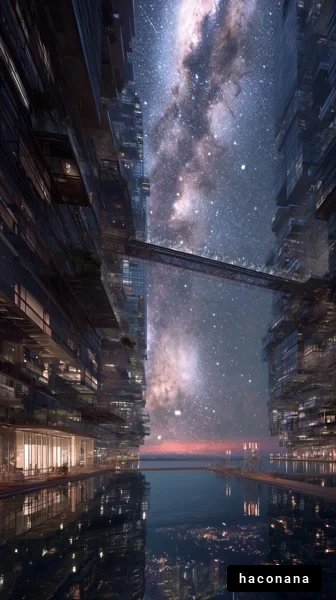 近未来の都市と夜空