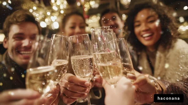 祝杯をあげる仲間たち