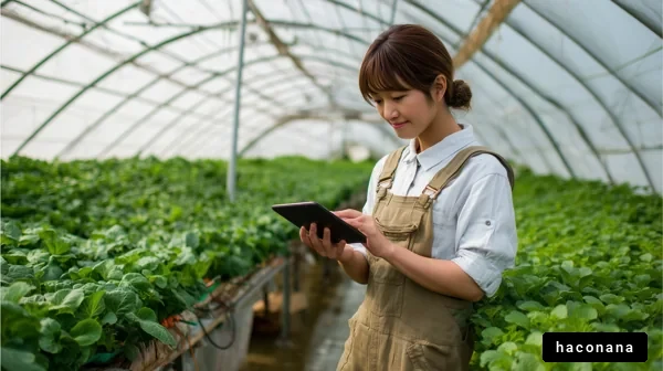 温室で働く女性の姿