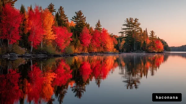 湖面に映る秋の紅葉