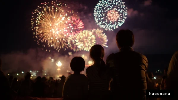 花火を見上げる親子