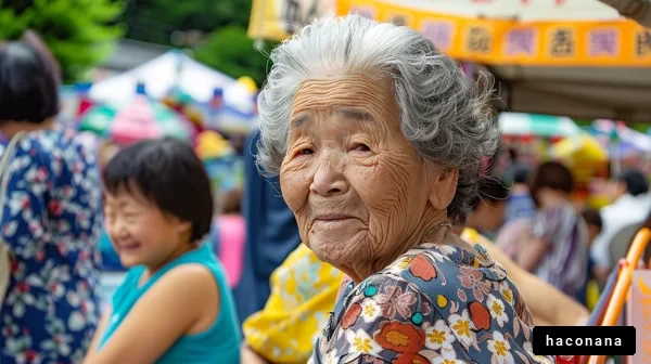 祭りの楽しむおばあさん