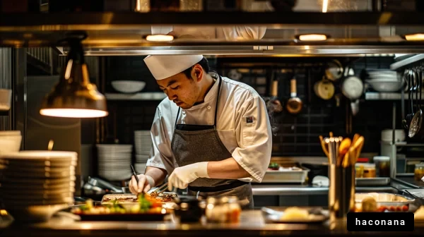 料理人が手際よく調理中