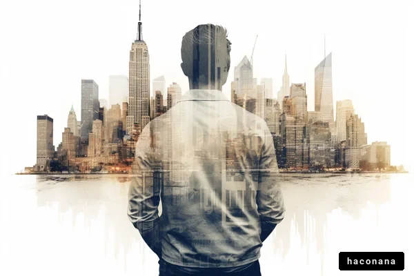 都市に向かう人のシルエット