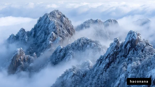 冬の山々と霧の景観