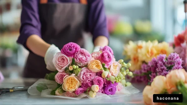 花束作りのプロセス