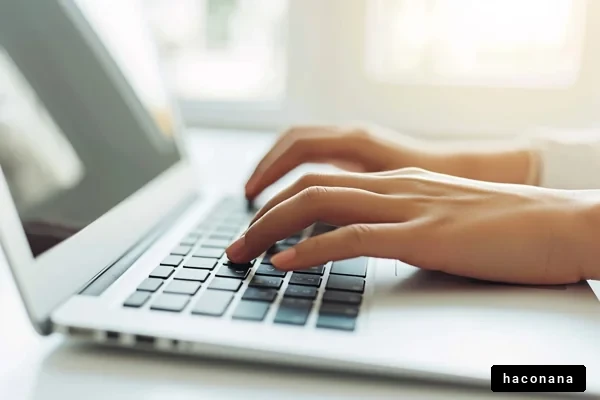 ラップトップで作業する手