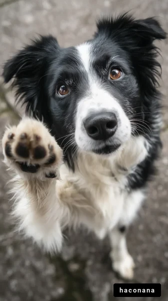 かわいい犬が手を挙げる