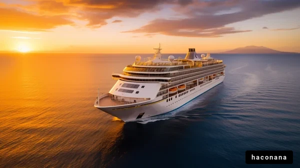 夕日を背にしたクルーズ船