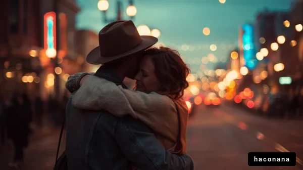 夜の街で抱き合う二人