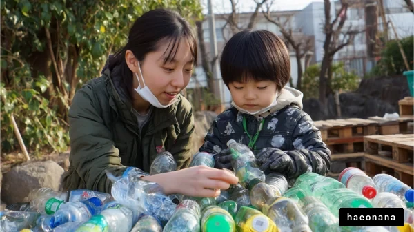 リサイクル活動する親子