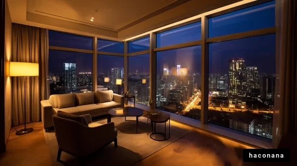 夜景を楽しむモダンなリビング