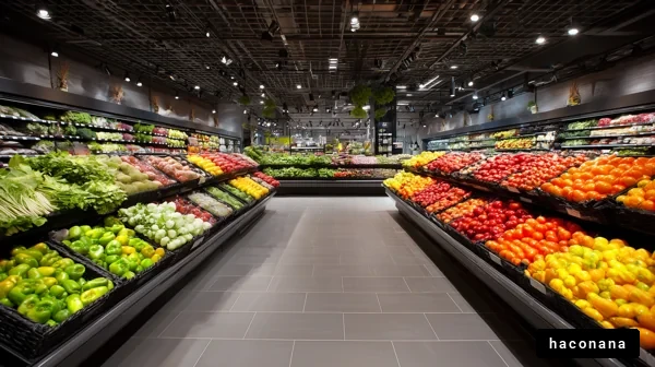 鮮やかな果物と野菜の陳列