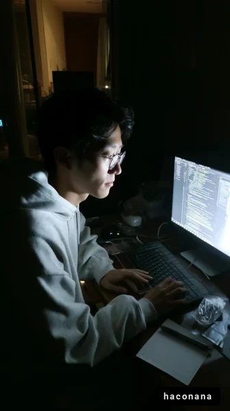 プログラミングに没頭する男性