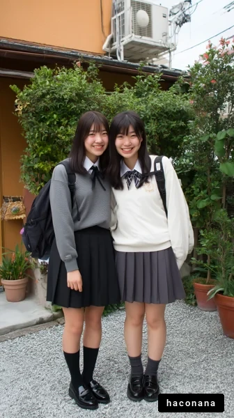 友達と一緒の学生姿